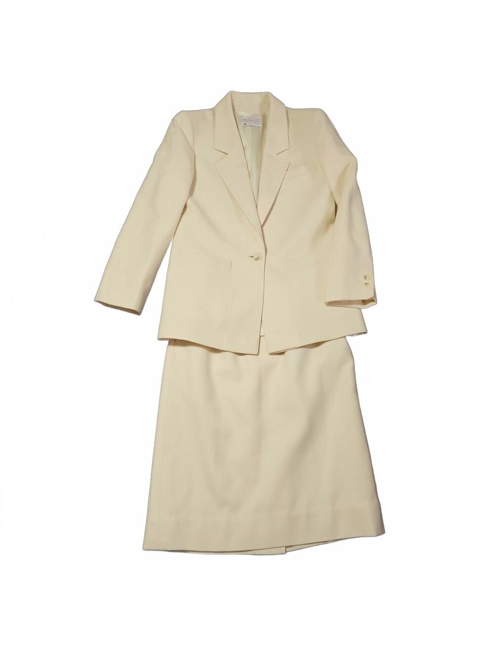 Vintage Pendleton Virgin Wool Skirt Suit Sz 4 Cream Off White Blazer Set Classic